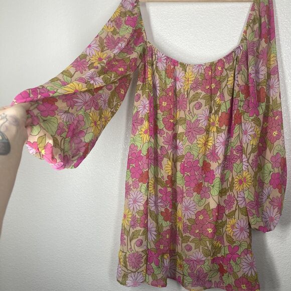 Show Me Your Mumu Briar Dress Womens XL Pink Floral Boho Peasant Long Sleeve - Picture 13 of 16